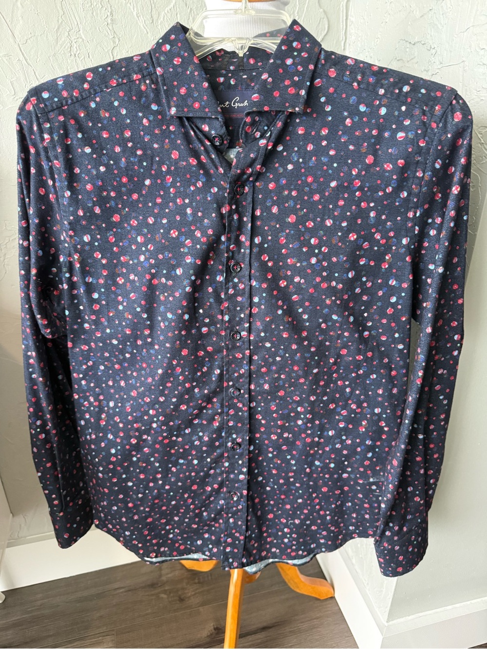 Robert Graham Men's Navy Dot-Print Button-Up Shirt